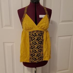 Moda international mustard yellow tank embroidered